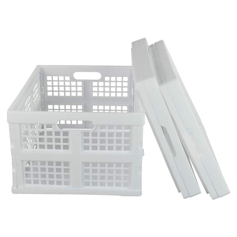 Begale 32 L Plastic Foldating Storage Basket, 3-Pack Collapsible Organizer Crate, White - Image 2